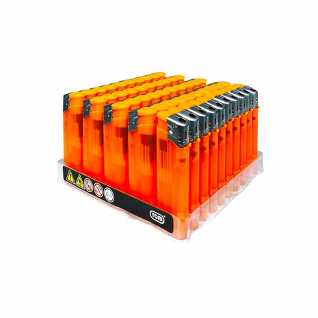 Aanstekers Bedrukbaar - Oranje Transparant 50 stuks - Verstelbare &amp; navulbaar
