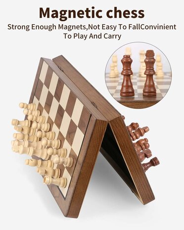 Luxury Magnetic Chess and Checkers Board - 39cm Foldable 2-in-1 Wooden Chess Set