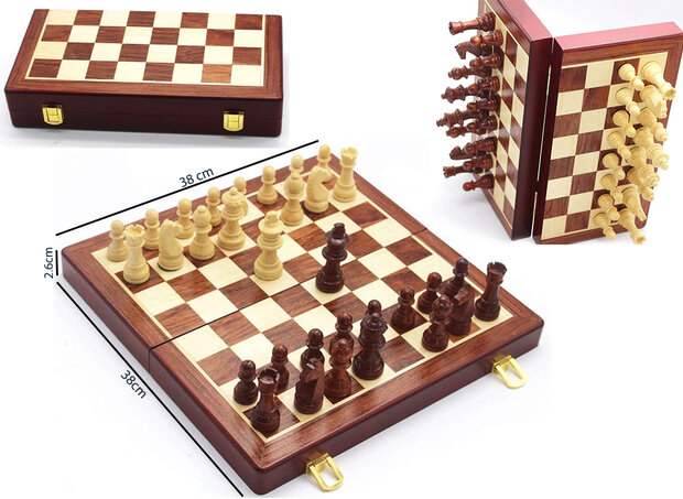 Chess - Professionele Magnetische houten schaakbord 38cm - opvouwbaar