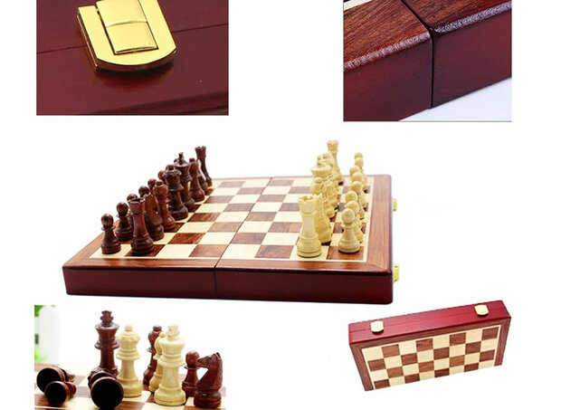 Chess - Professionele Magnetische houten schaakbord 38cm - opvouwbaar