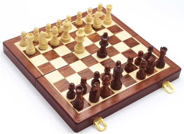 Chess - Professionele Magnetische houten schaakbord 38cm - opvouwbaar
