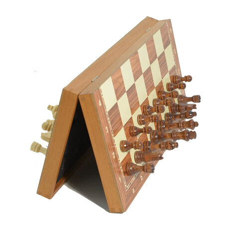 Magnetische Schaakset van Rozenhout - Met Ge&iuml;ntegreerde Sluiting - 38.8cm Schaakbord