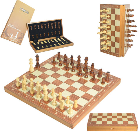 Magnetische Schaakset van Rozenhout - Met Ge&iuml;ntegreerde Sluiting - 38.8cm Schaakbord