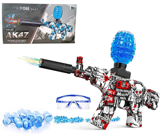 Gel Blaster AK47 Rood - Luminous Silencer met Led licht - compleet set - oplaadbaar - 45 cm + 2 zakjes gelballen