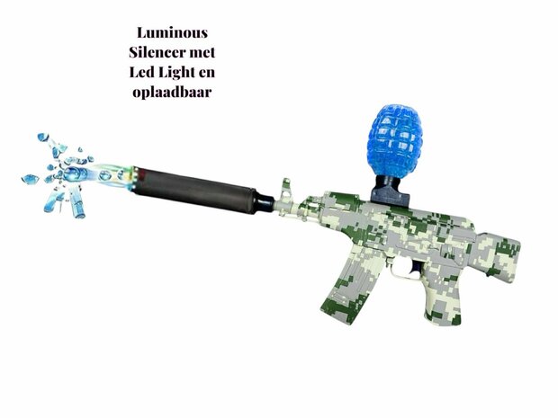 Gel Blaster AK47 Army - Luminous Silencer with LED light - complete set - 45 cm + 2 bags of gel balls