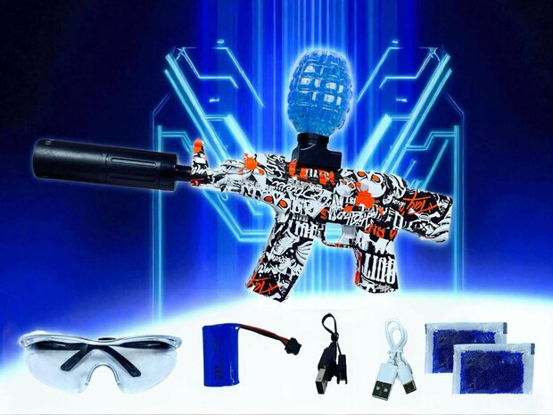 Gel Blaster AK47 Rood - Luminous Silencer met Led licht - compleet set - oplaadbaar - 45 cm + 2 zakjes gelballen