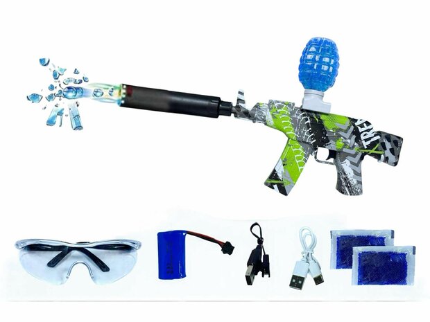 Gel Blaster AK47 Groen- Luminous Silencer met Led licht - compleet set - oplaadbaar - 45 cm + 2 zakjes gelballen