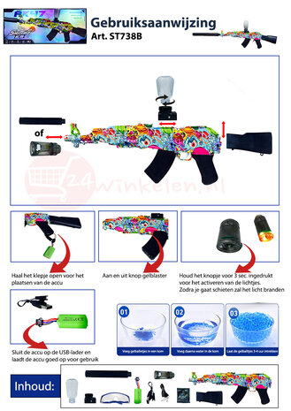 Shooting Elite Gelblaster - Luminous Silencer - AK47 Led Light - compleet set  - Oplaadbaar - 74CM
