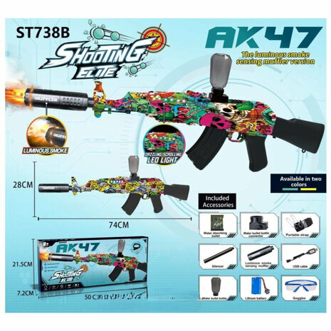 Shooting Elite Gelblaster - Luminous Silencer - AK47 Led Light - compleet set - Oplaadbaar - 74CM