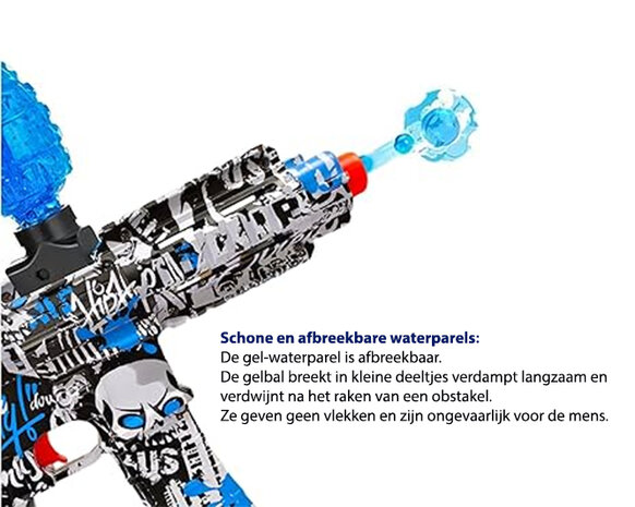 Gel Blaster - Electric Gun - Blue Graffiti - Complete Set Including Gel Balls - Rechargeable - 48CM