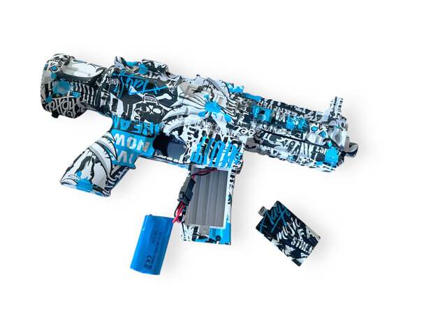Gel Blaster - Electric Gun - Blue Graffiti - Complete Set Including Gel Balls - Rechargeable - 48CM