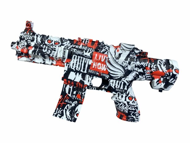 Gel Blaster - Electric Gun - Red Graffiti - Complete Set Including Gel Balls - Rechargeable - 48CM