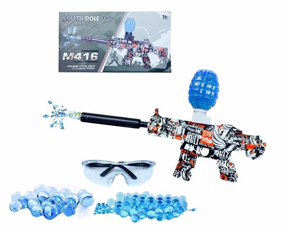 Gel Blaster - Electric Gun - Red Graffiti - Complete Set Including Gel Balls - Rechargeable - 48CM