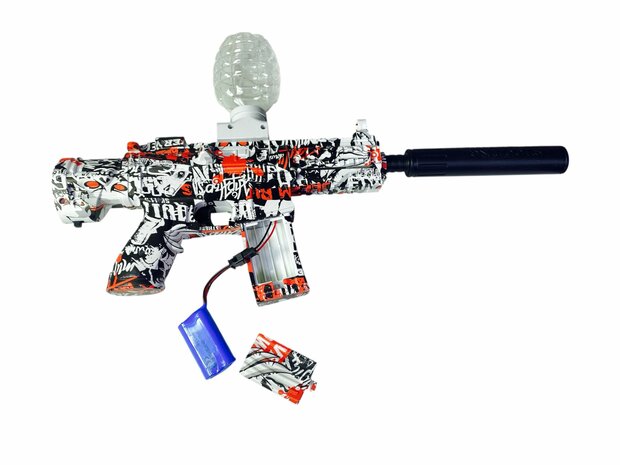 Gel Blaster - Electric Gun - Red Graffiti - Complete Set Including Gel Balls - Rechargeable - 48CM