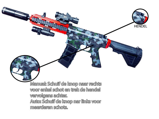 Gel Blaster - M16 - Luminous Silencer - LED Light - incl. gel balls - complete set - rechargeable - 78CM