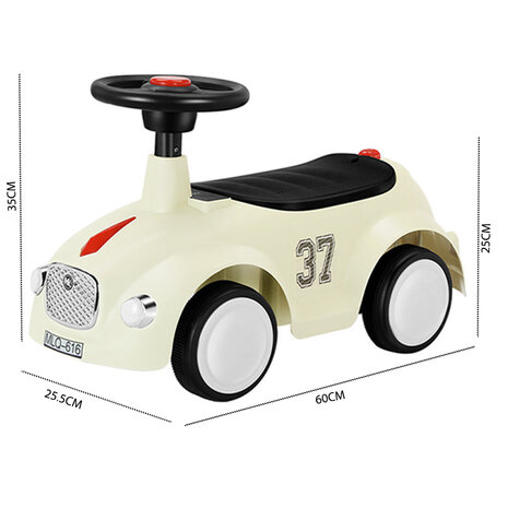 Loopauto met toeter en lichtjes 60 CM - vanaf 12 maanden - Beige