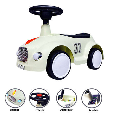Loopauto met toeter en lichtjes 60 CM - vanaf 12 maanden - Beige