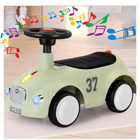 Loopauto met toeter en lichtjes 60 CM - vanaf 12 maanden - Beige