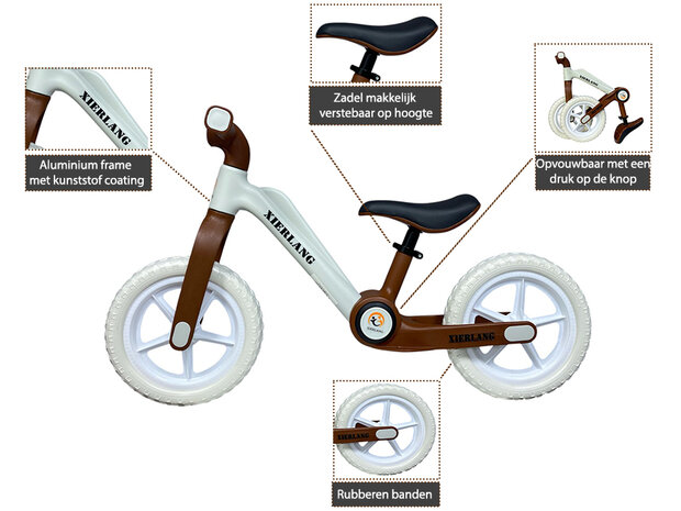 Foldable Bike - Opvouwbare Loopfiets met 1-Knops Systeem - 87CM - Bruin - licht gewicht