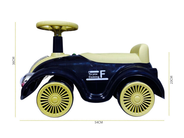 Classic Luxury Retro Car - Loopauto 55CM - Zwart - muziek &amp; lichtjes