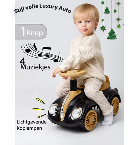 Classic Luxury Retro Car - Loopauto 55CM - Zwart - muziek &amp; lichtjes