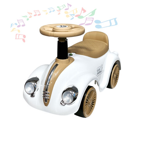 Classic Luxury Retro Car - Loopauto 55CM - Wit - muziek &amp; lichtjes