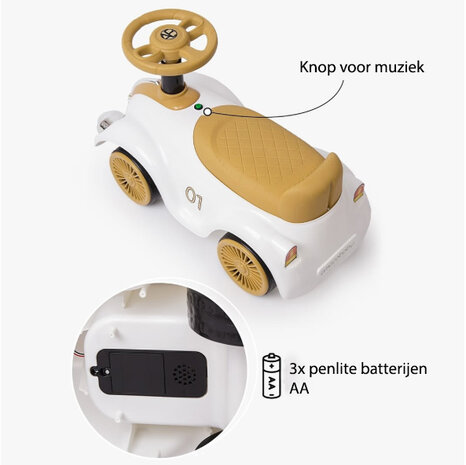 Classic Luxury Retro Car - Loopauto 55CM - Wit - muziek &amp; lichtjes