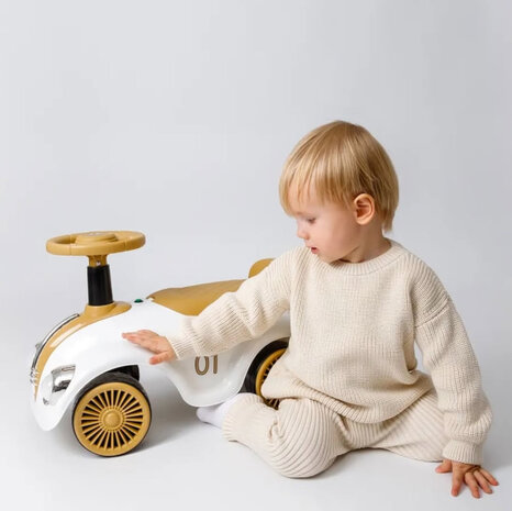 Classic Luxury Retro Car - Loopauto 55CM - Wit - muziek &amp; lichtjes