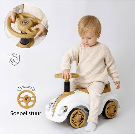 Classic Luxury Retro Car - Loopauto 55CM - Geel - muziek &amp; lichtjes