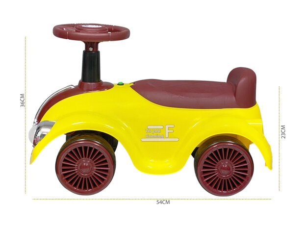 Classic Luxury Retro Car - Loopauto 55CM - Geel - muziek &amp; lichtjes