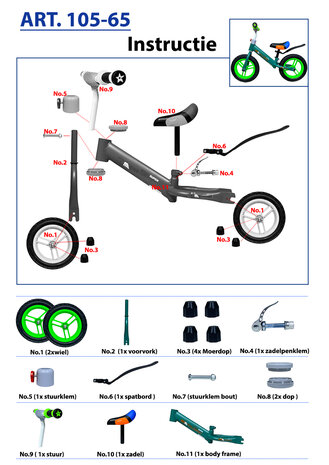 Mengle Baby - loopfiets 80 cm - Groen  - rubber banden - vanaf 1 jaar