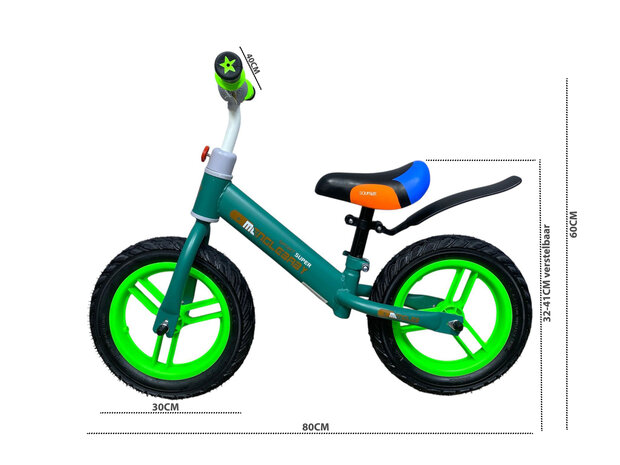 Mengle Baby - loopfiets 80 cm - Groen  - rubber banden - vanaf 1 jaar