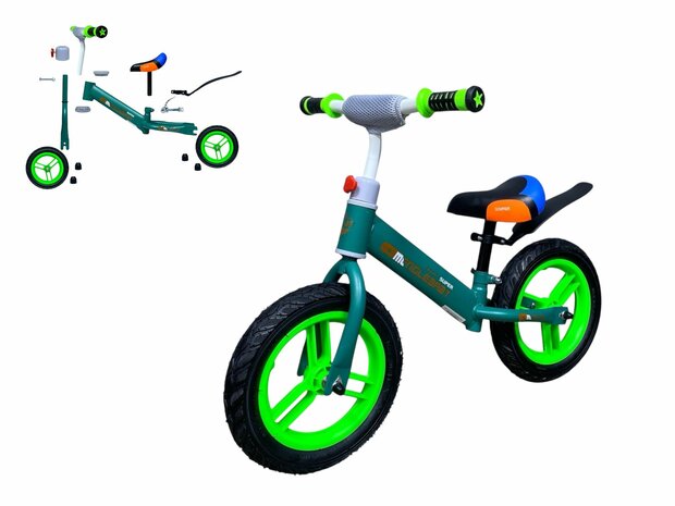 Mengle Baby - loopfiets 80 cm - Groen  - rubber banden - vanaf 1 jaar