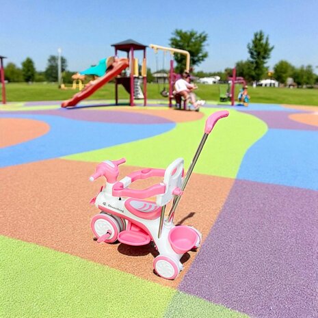 Kinder driewieler met duwstang - Muziek en Licht - Roze