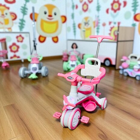 Kinder driewieler met duwstang - Muziek en Licht - Roze