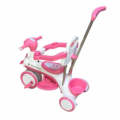 Kinder driewieler met duwstang - Muziek en Licht - Roze