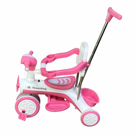 Kinder driewieler met duwstang - Muziek en Licht - Roze