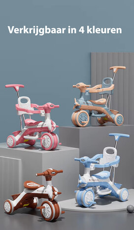 Kinder driewieler met duwstang - Muziek en Licht - Roze