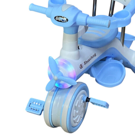Kinder driewieler met duwstang - Muziek en Licht -Blauw&amp;wit