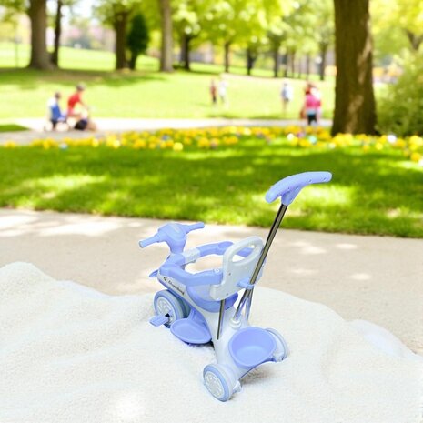 Kinder driewieler met duwstang - Muziek en Licht -Blauw&amp;wit