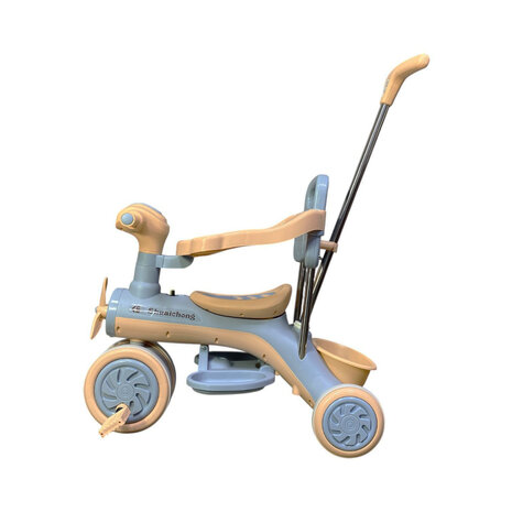 Kinder driewieler met duwstang - Muziek en Licht -Blauw&amp;Bruin