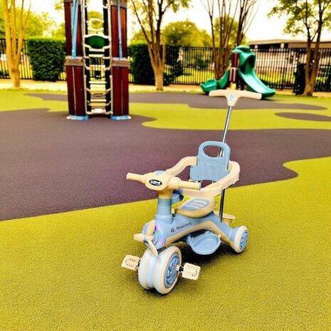 Kinder driewieler met duwstang - Muziek en Licht -Blauw&amp;Bruin