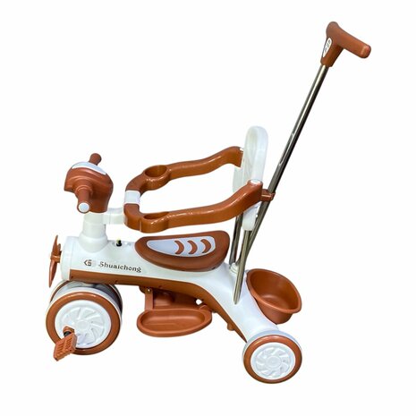 Kinder driewieler met duwstang - Muziek en Licht - Wit&amp;Bruin