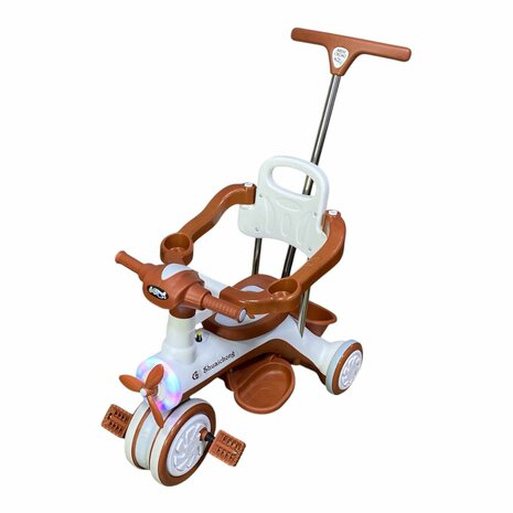 Kinder driewieler met duwstang - Muziek en Licht - Wit&amp;Bruin