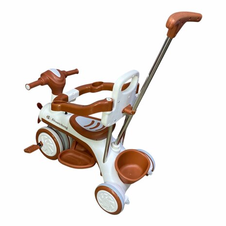 Kinder driewieler met duwstang - Muziek en Licht - Wit&amp;Bruin