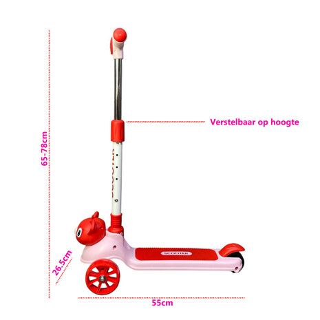 Koala Roze Kinderstep met 3 wielen - opvouwbaar - Kantelstep - Met Licht &amp; Muziek