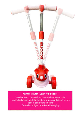 Koala Roze Kinderstep met 3 wielen - opvouwbaar - Kantelstep - Met Licht &amp; Muziek