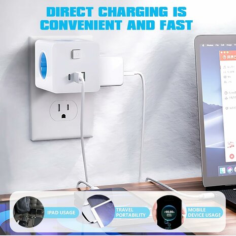 Cube Socket 7-in-1 Stekkerdoos - 4 stopcontacten met 2 USB 1 Type-C poorten