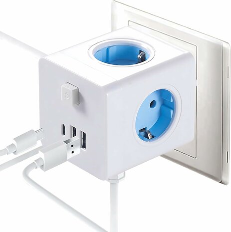 Cube Socket 7-in-1 Stekkerdoos - 4 stopcontacten met 2 USB 1 Type-C poorten