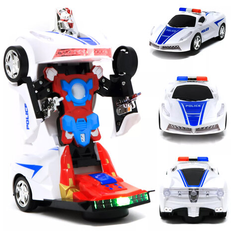 Robot Police Car 2 In 1 Robot And Car Transformer Vehicle Police Car - LED Light And Sound 22CM